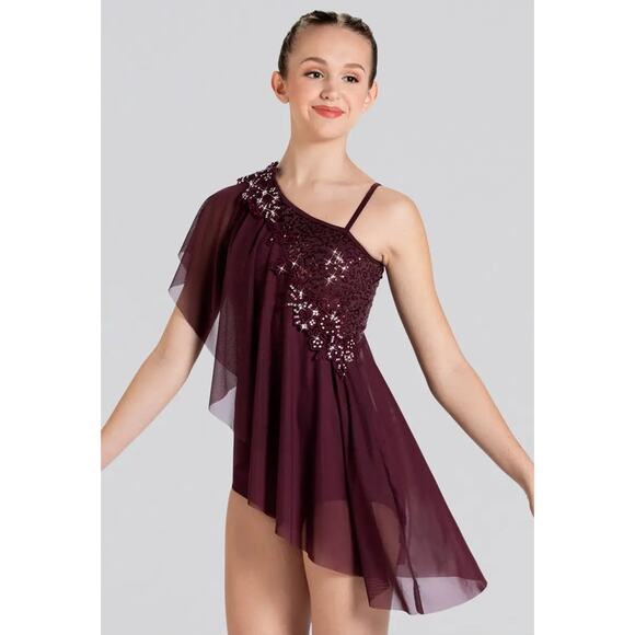 Dance Costume Medium Child Burgundy Weissman D13083 Lyrical Contemporary Ballet - Picture 1 of 2